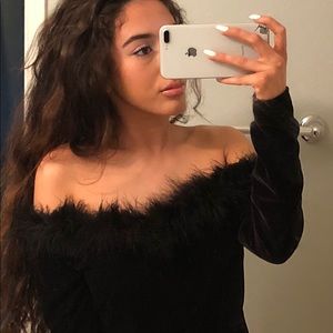 black faux fur corset